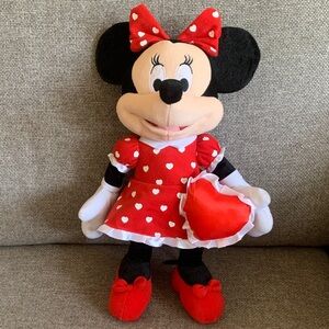 Disney 16” Minnie Mouse Plush Stuffed Doll holding Heart Polka Dots Dress Dress